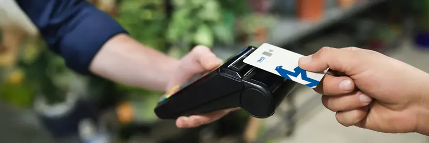 Visa debit card, mobile view banner, Travis CU,